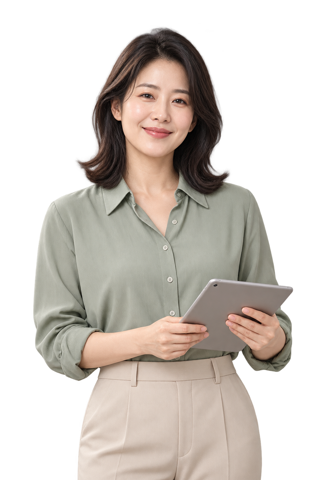 편안하게 웃으며 상담을 생각하는 인물